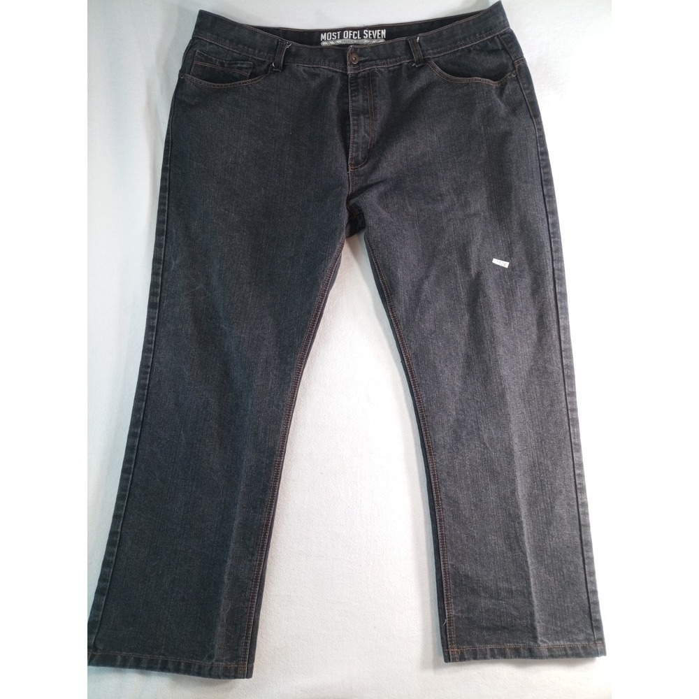 Mens Jeans W50 L34 Black Denim Relaxed Fit Big Tall Straight Leg Fade (P)